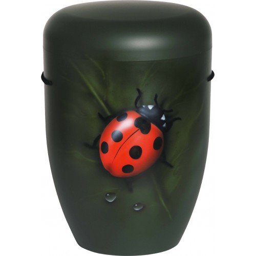 Hand Painted Biodegradable Cremation Ashes Funeral Urn / Casket - Ladybird on Leaf